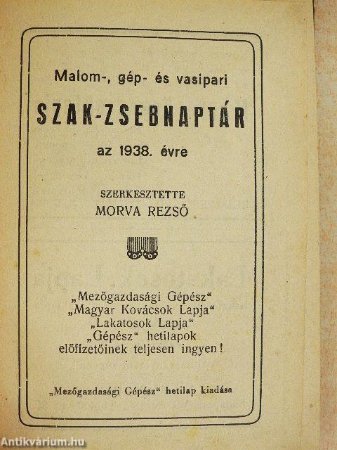 Malom-, gép- és vasipari szak-zsebnaptár 1938.
