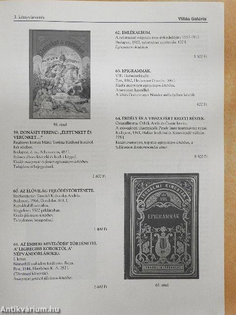 Villás Galéria és Aukciósház 3. könyvárverés