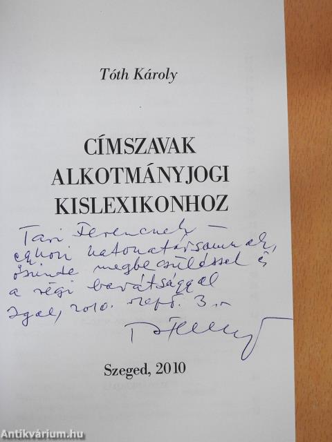 Címszavak alkotmányjogi kislexikonhoz (dedikált példány)