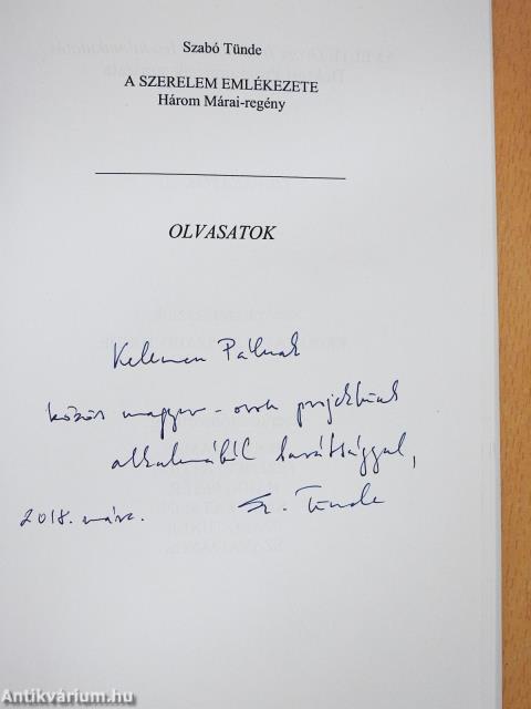 A szerelem emlékezete (dedikált példány)