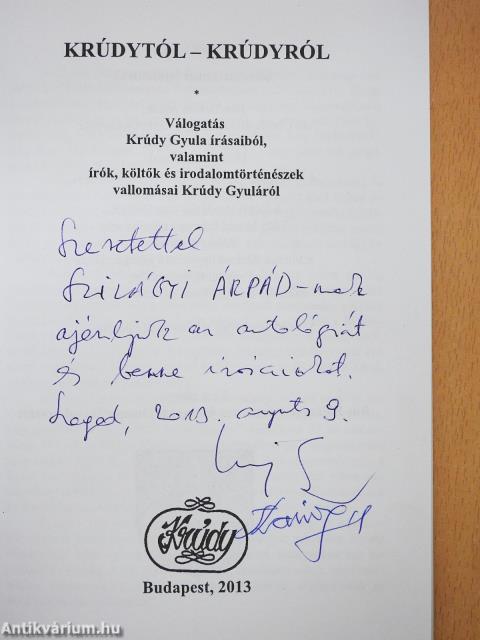 Krúdytól-Krúdyról (kétszeresen dedikált példány)
