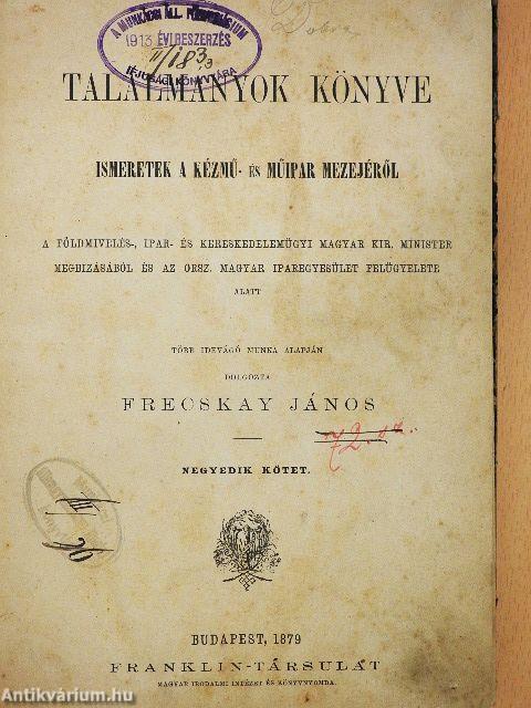 Találmányok könyve IV. (rossz állapotú)