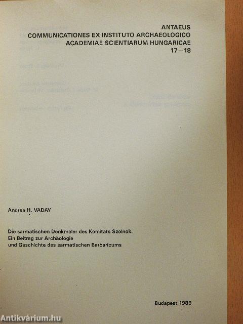 Antaeus - Communicationes ex Instituto Archaeologico Academiae Scientiarum Hungaricae 17-18/1988-1989