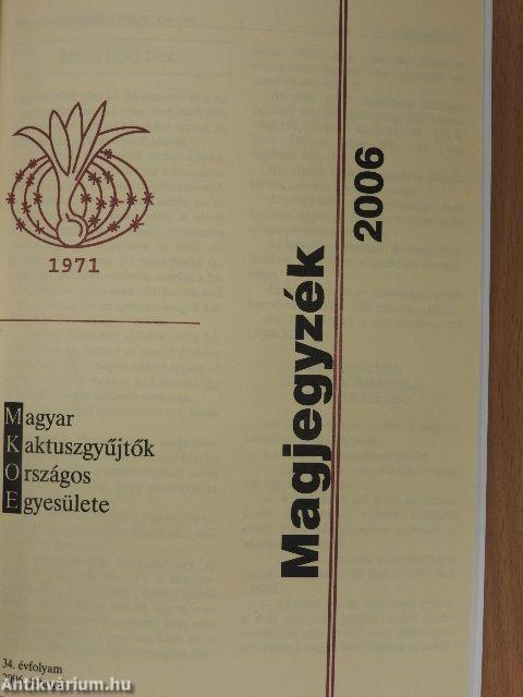 Debreceni Pozsgástár 2005/1-4./Kaktuszvilág 1983-84./Kaktusz-világ 1986/1-4./Tövisek 1990/4./1991/1-4./MKOE Magjegyzék 2006./MKOE Közlemények 2006/1./MKOE Közlemények 2005/6./Orchidea 2004/1-4./Orchidea 2005/1 + különszám/Kertészkedjünk okosan