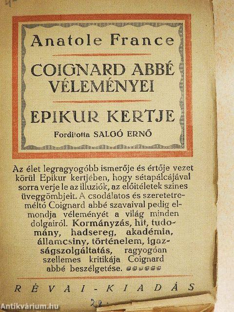 Coignard abbé véleményei/Epikur kertje