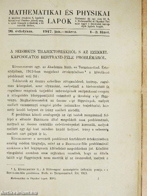 Mathematikai és physikai lapok 1917. január-március