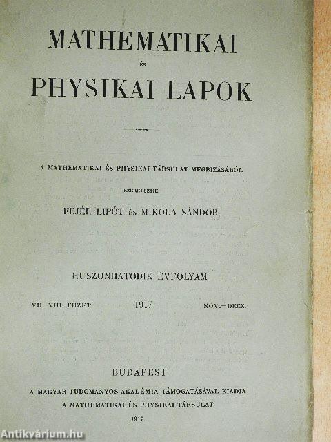 Mathematikai és physikai lapok 1917. november-deczember