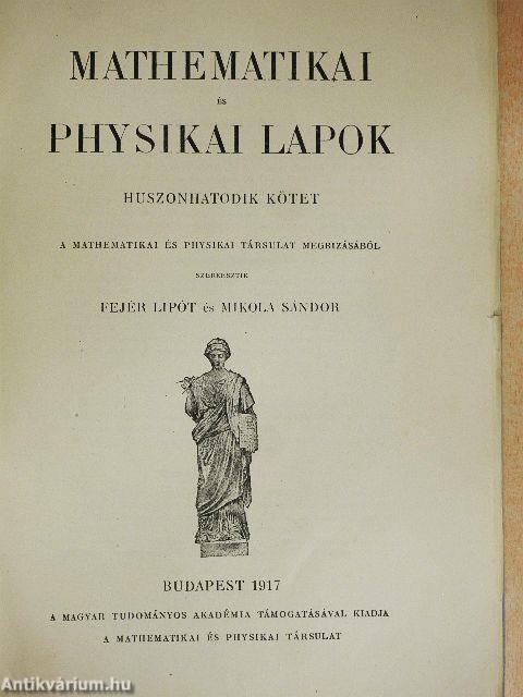 Mathematikai és physikai lapok 1917. november-deczember