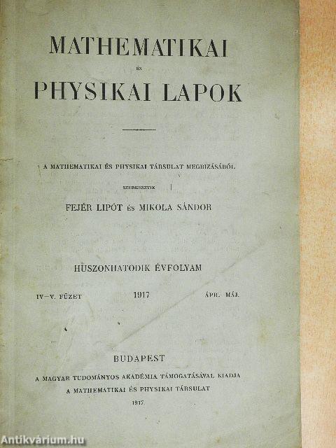 Mathematikai és physikai lapok 1917. április-május