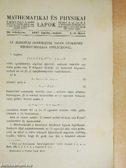 Mathematikai és physikai lapok 1917. április-május