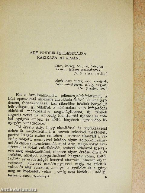 Ady Endre jellemrajza kézirása alapján