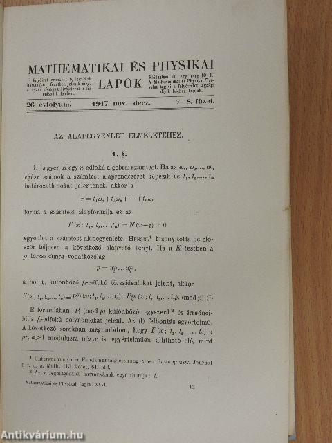 Mathematikai és physikai lapok 1917. november-deczember