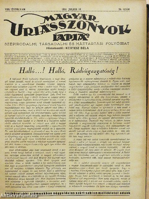 Magyar Uriasszonyok Lapja 1931. január-december (nem teljes évfolyam)