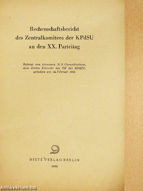 Rechenschaftsbericht des Zentralkomitees der KPdSU an den XX. Parteitag