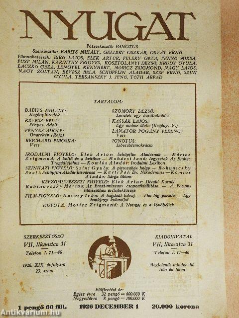 Nyugat 1926. december 1.