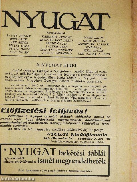 Nyugat 1929. junius 16.
