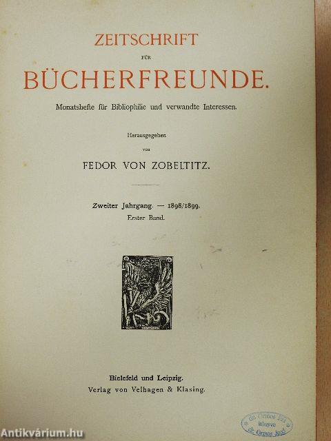 Zeitschrift für Bücherfreunde 1898-1899 I-II.