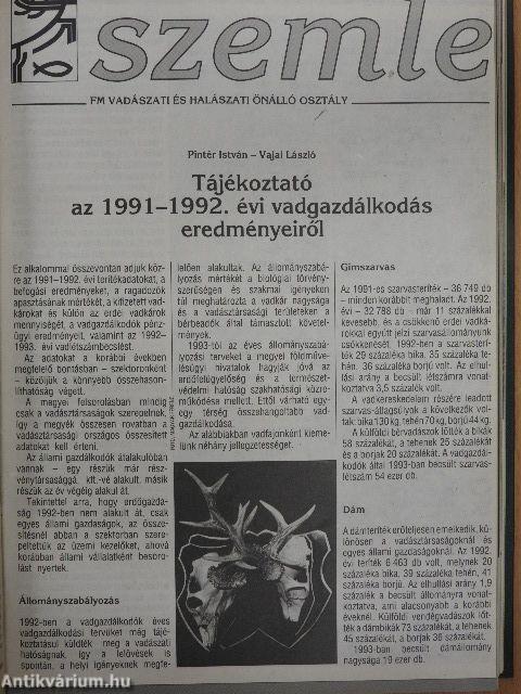 Nimród 1993-1994. január-december/A Földművelésügyi Minisztérium Vadászati és Halászati Önálló Osztály közleménye/Szemle