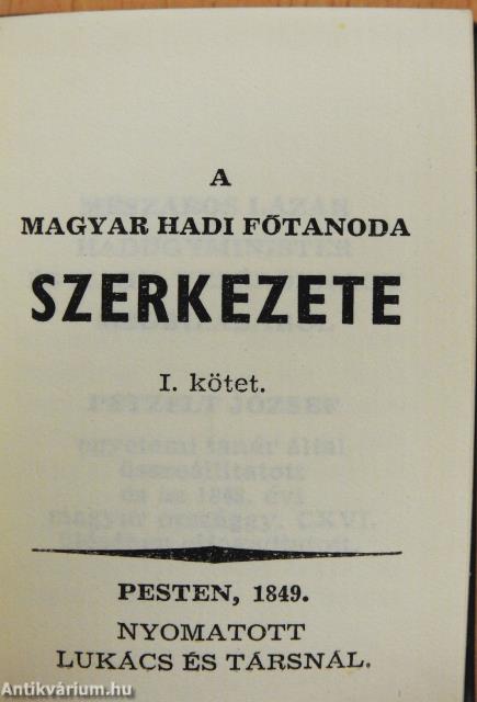 A magyar hadi főtanoda szerkezete I-II. (minikönyv)