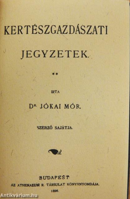 Kertészgazdászati jegyzetek (minikönyv)