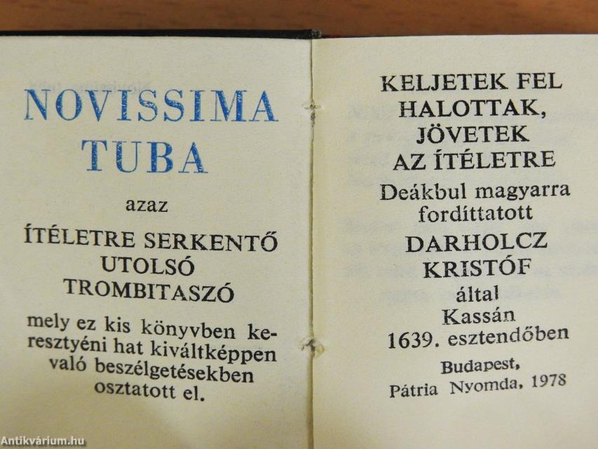 Novissima tuba azaz Ítéletre serkentő utolsó trombitaszó (minikönyv)