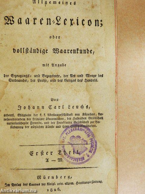 Allgemeines Waaren-Lexicon I. (gótbetűs)