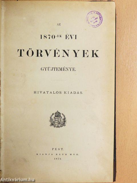 Az 1870-ik évi törvények gyüjteménye