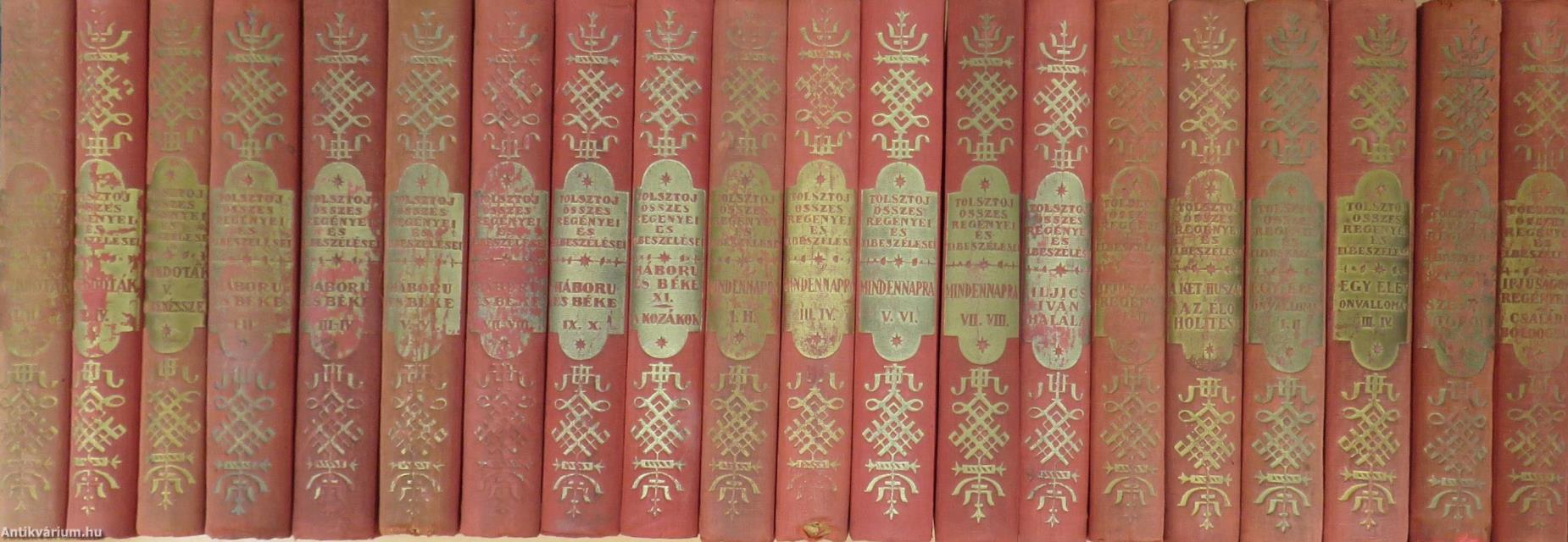 "20 kötet a Tolsztoj összes regényei és elbeszélései sorozatból (nem teljes sorozat)"