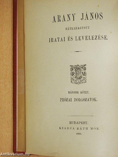 Arany János hátrahagyott prózai dolgozatai