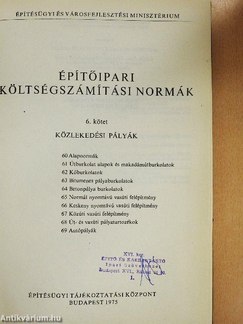 Építőipari költségszámítási normák 6.