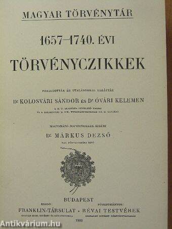 1657-1740. évi törvényczikkek