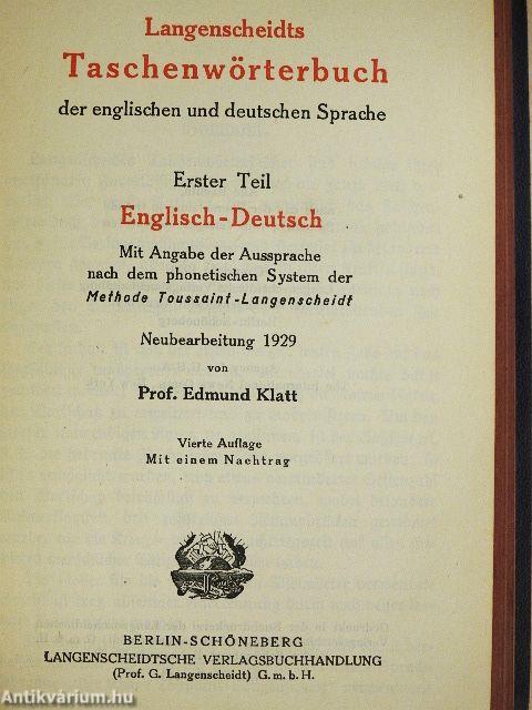 Langenscheidts Taschenwörterbuch der englischen und deutschen Sprache I-II.