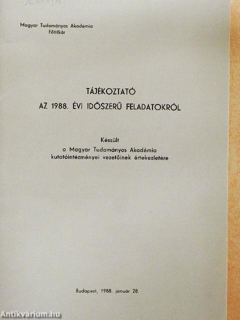 Tájékoztató az 1988. évi időszerű feladatokról