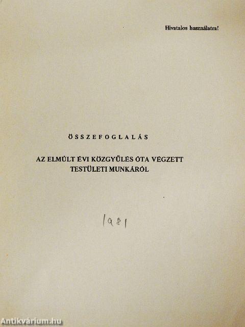 Összefoglalás az elmúlt évi közgyűlés óta végzett testületi munkáról