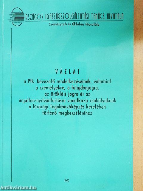 Vázlat a Ptk. bevezető rendelkezéseinek, valamint a személyekre, a tulajdonjogra, az öröklési jogra és az ingatlan-nyilvántartásra vonatkozó szabályoknak a bírósági fogalmazóképzés keretében történő megbeszéléséhez