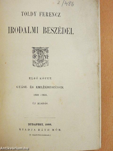 Toldy Ferencz irodalmi beszédei I.