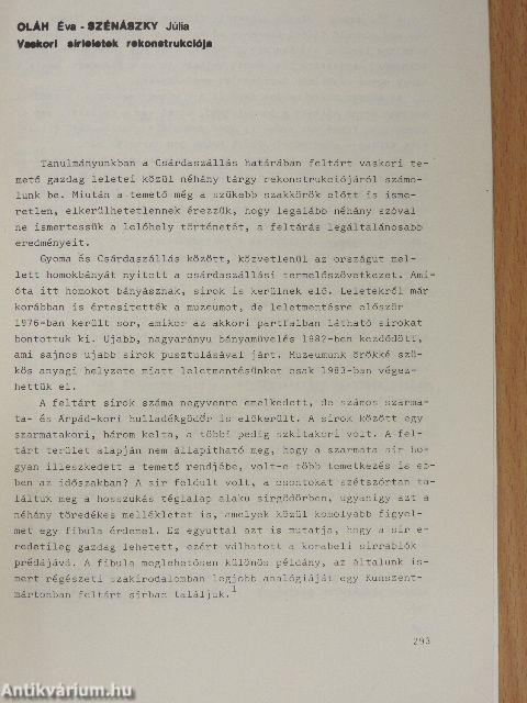 Vaskori sírleletek rekonstrukciója