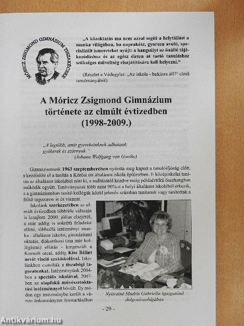 A Móricz Zsigmond Gimnázium jubileumi évkönyve