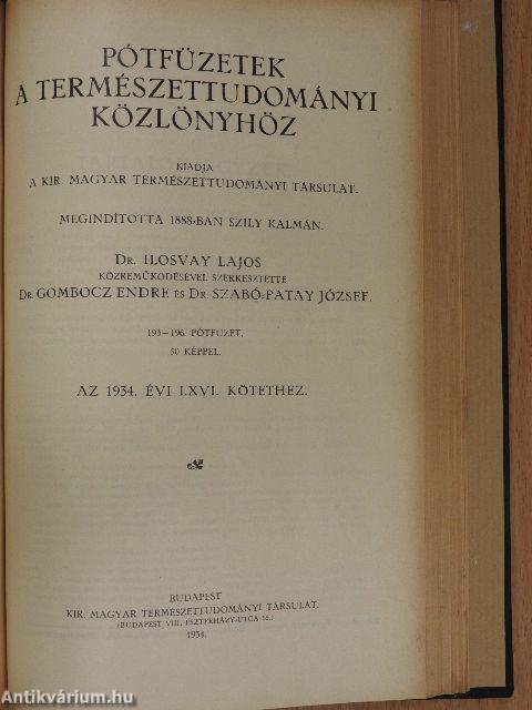 Természettudományi Közlöny 1934. január-december/Pótfüzetek a Természettudományi Közlönyhöz 1934. január-december