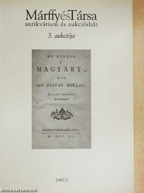 Márffy és Társa antikvárium és aukciósház 3. aukciója 1997/2