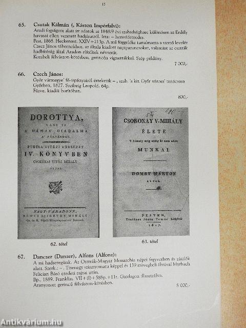 Márffy és Társa antikvárium és aukciósház 3. aukciója 1997/2