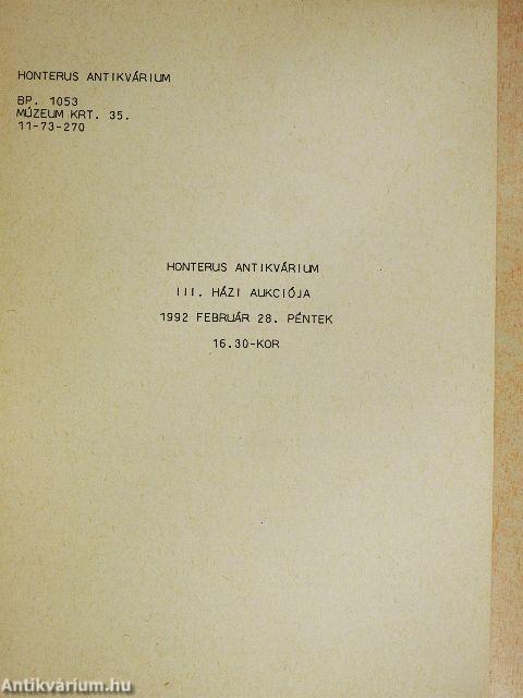 Honterus Antikvárium III. házi aukciója
