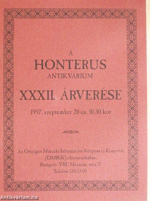 A Honterus Antikvárium XXXII. árverése