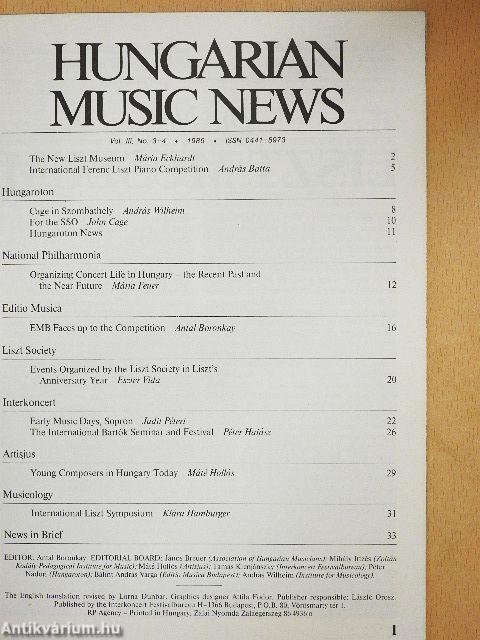 Hungarian Music News 1986