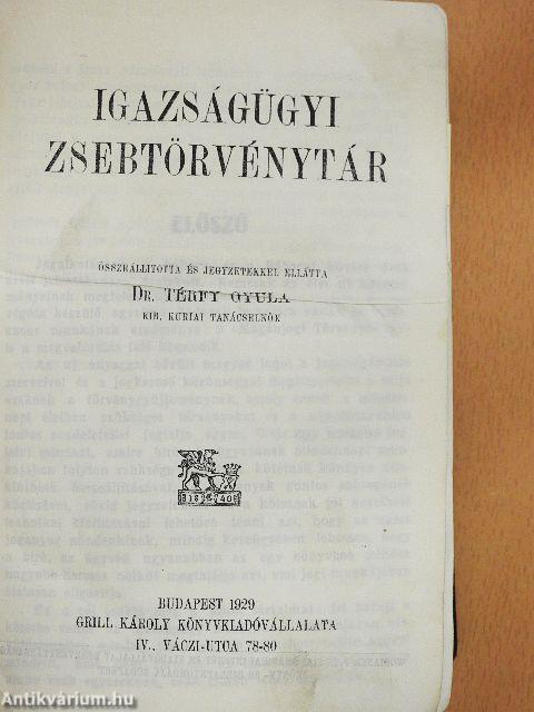 Igazságügyi zsebtörvénytár (rossz állapotú)