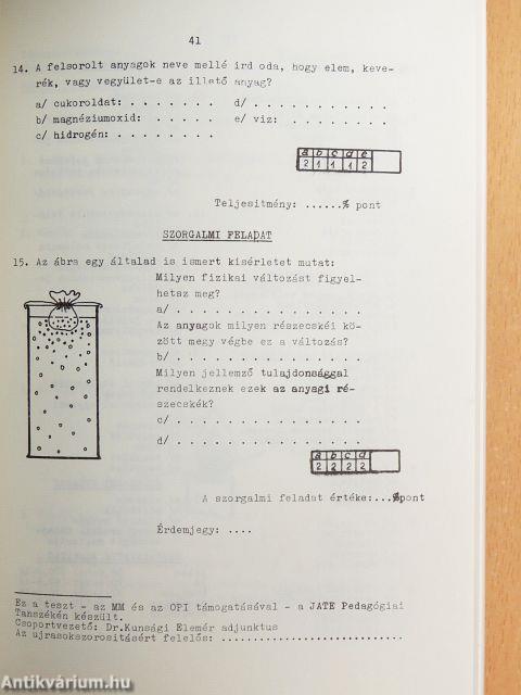Standardizált témazáró tesztek - Kémia 7.