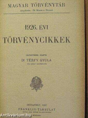 1926. évi törvénycikkek