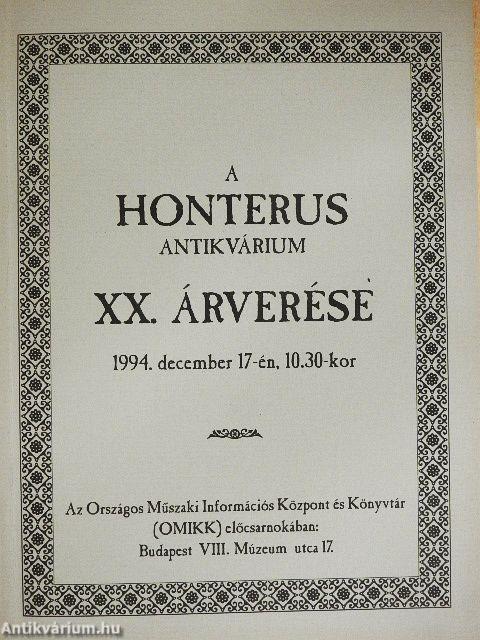 A Honterus Antikvárium XX. árverése