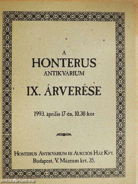 A Honterus Antikvárium IX. árverése
