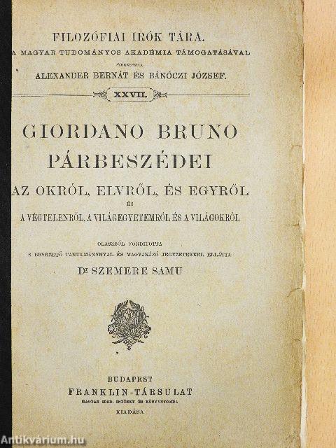 Giordano Bruno párbeszédei az Okról, Elvről és Egyről és a Végtelenről, a Világegyetemről és a Világokról